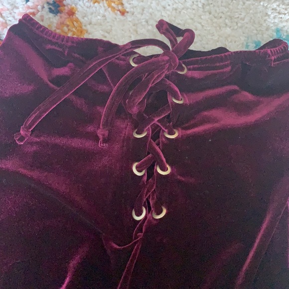 Maroon Velvet Flare Pants - Picture 3 of 7